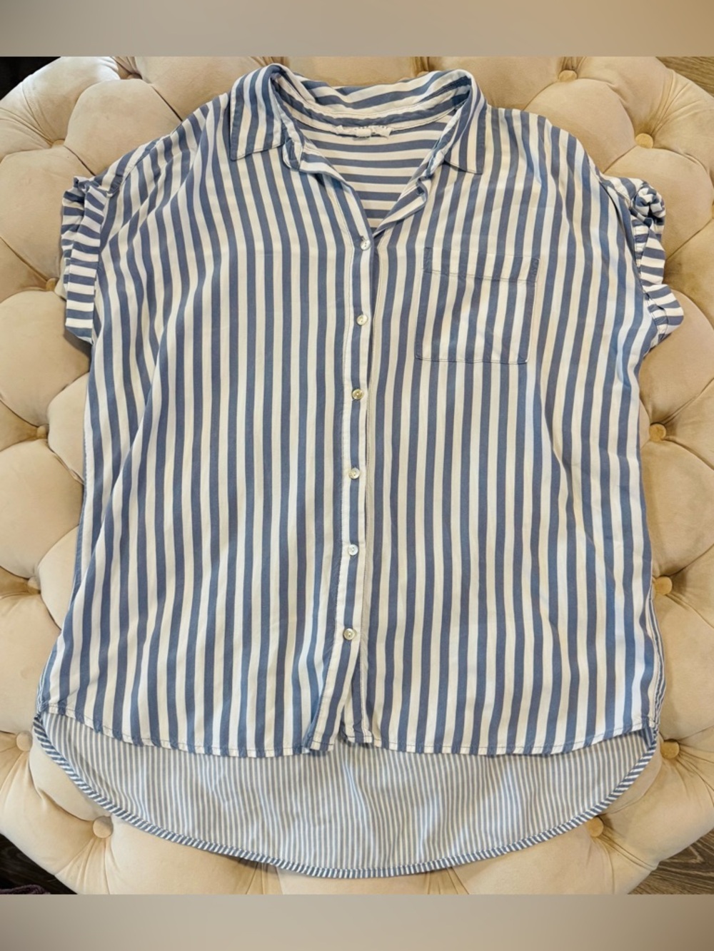 Jane + Delancey Blue White Stripe Button Front Blouse L